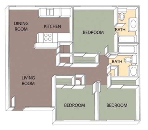 3 Bed 2 Bath Floorplan at Aspire High Desert Apartments, California